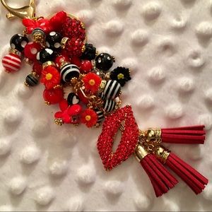 Fire Engine RED HOT Rhinestone Lips & Dangles!